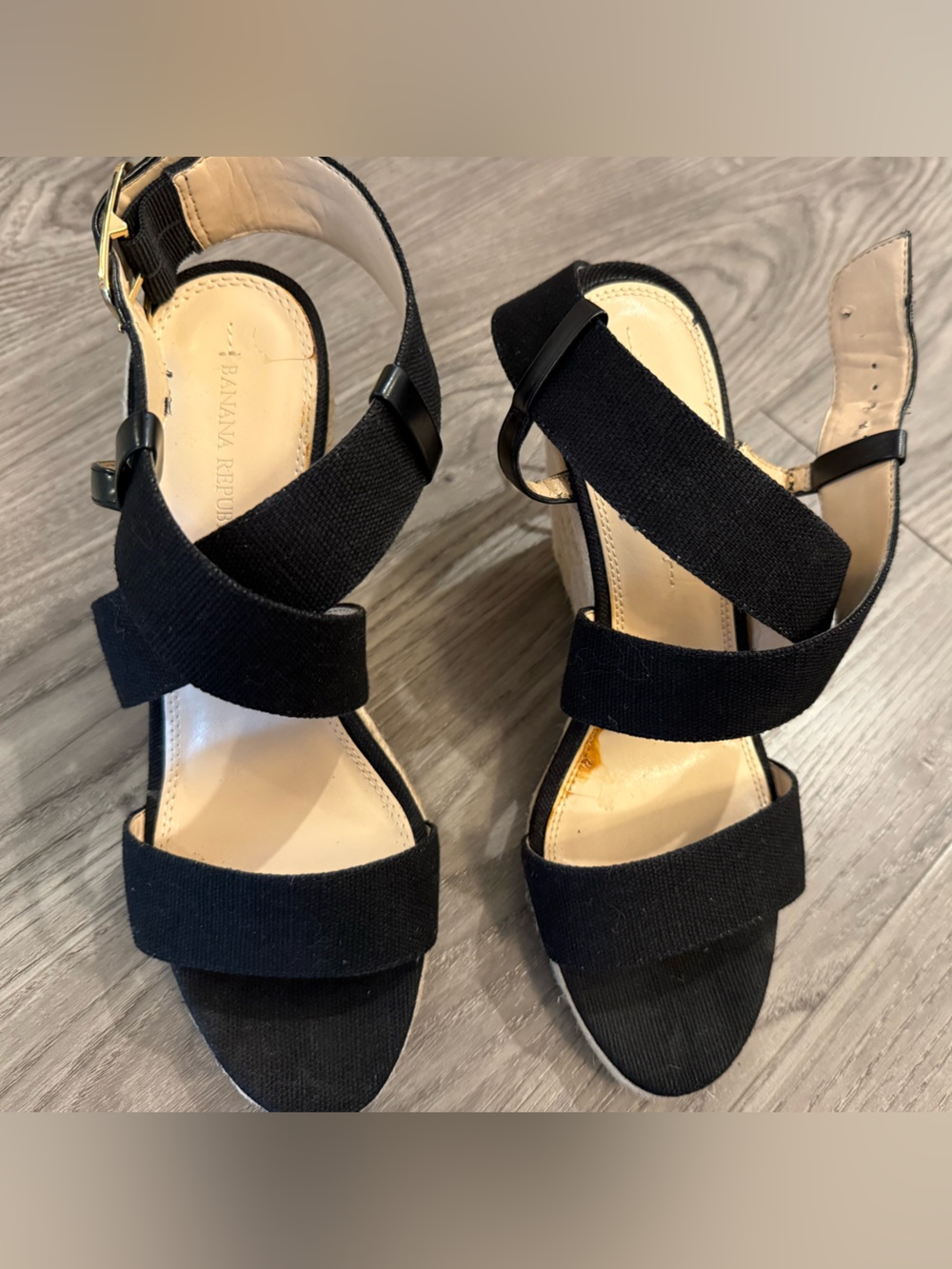Banana Republic Black Crisscross Strap Wedge Espadrille Heel Sandals!